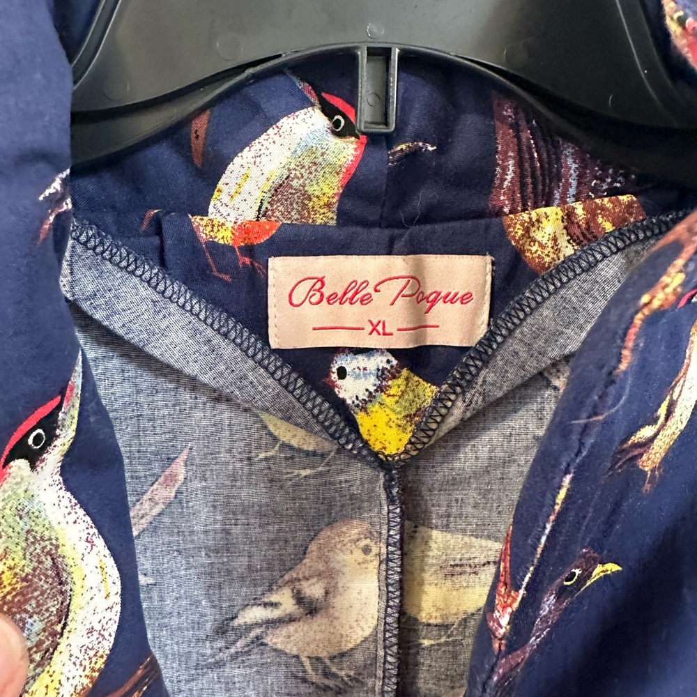 Vintage Belle Poque Bird Print Navy Dress - Picture 3 of 3